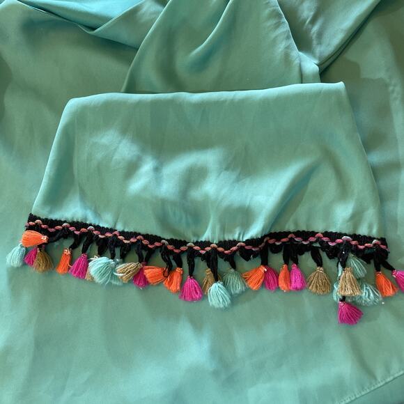 Judith March Top Womens Large Bell Sleeve Boho Pom Pom Fringe V-neck - Picture 13 of 16